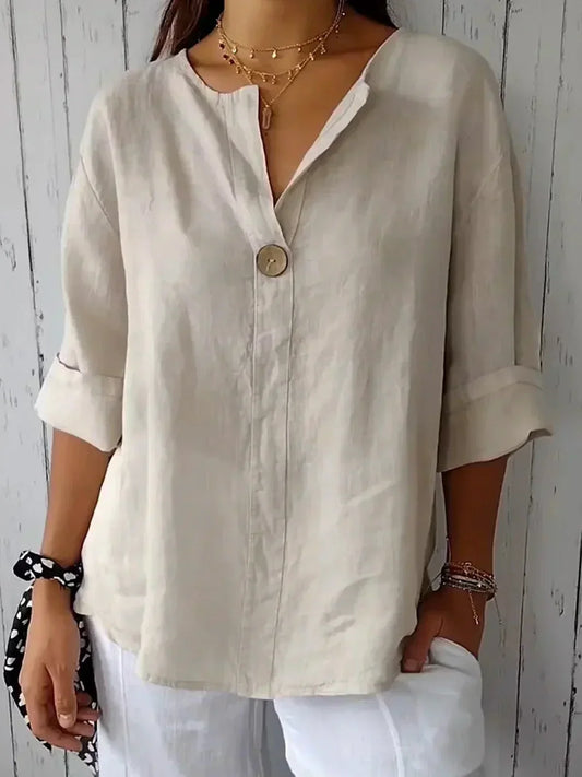 Nora™ – Minimal Linen Button Blouse