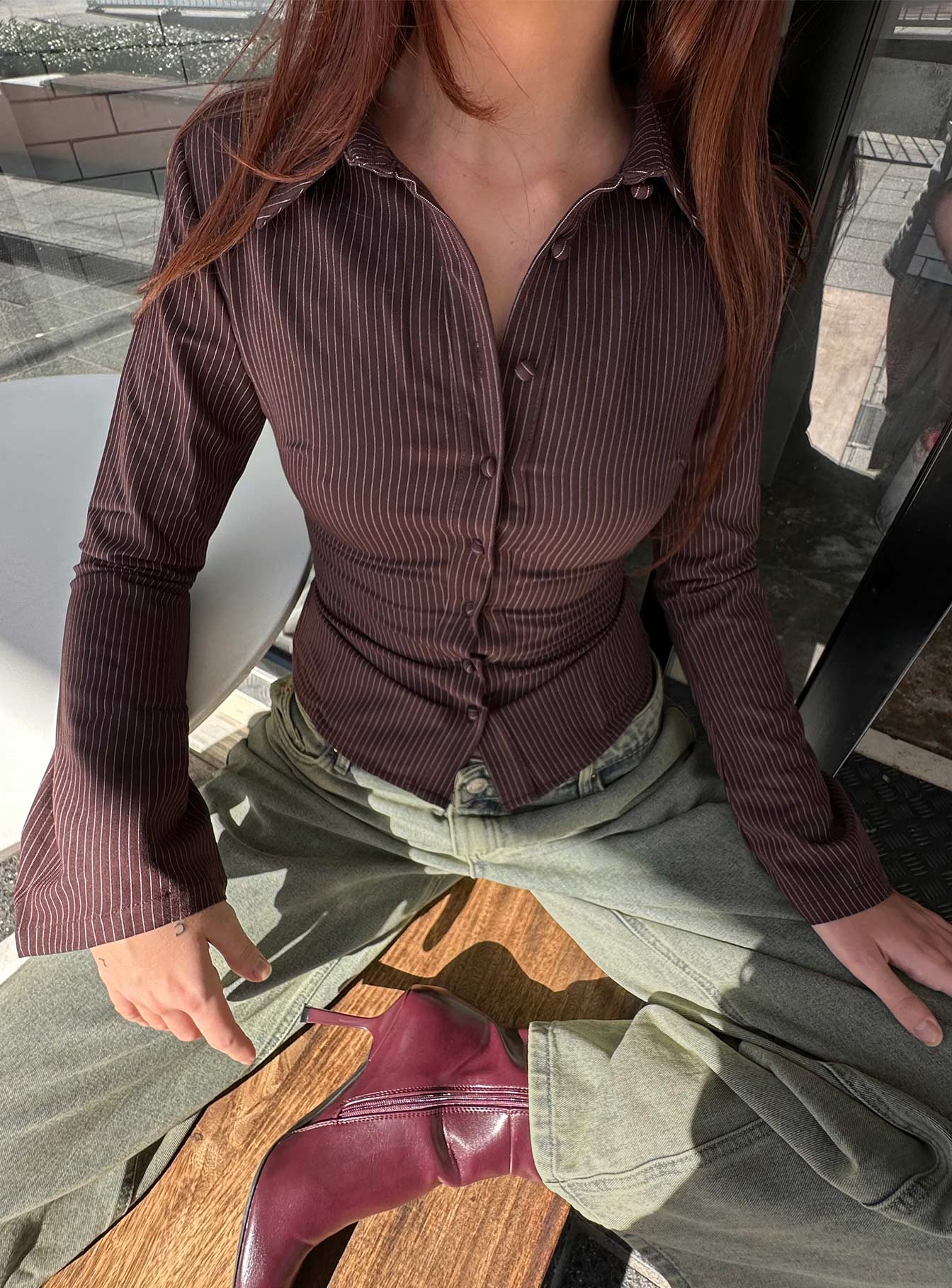 Anni pinstripe shirt brown