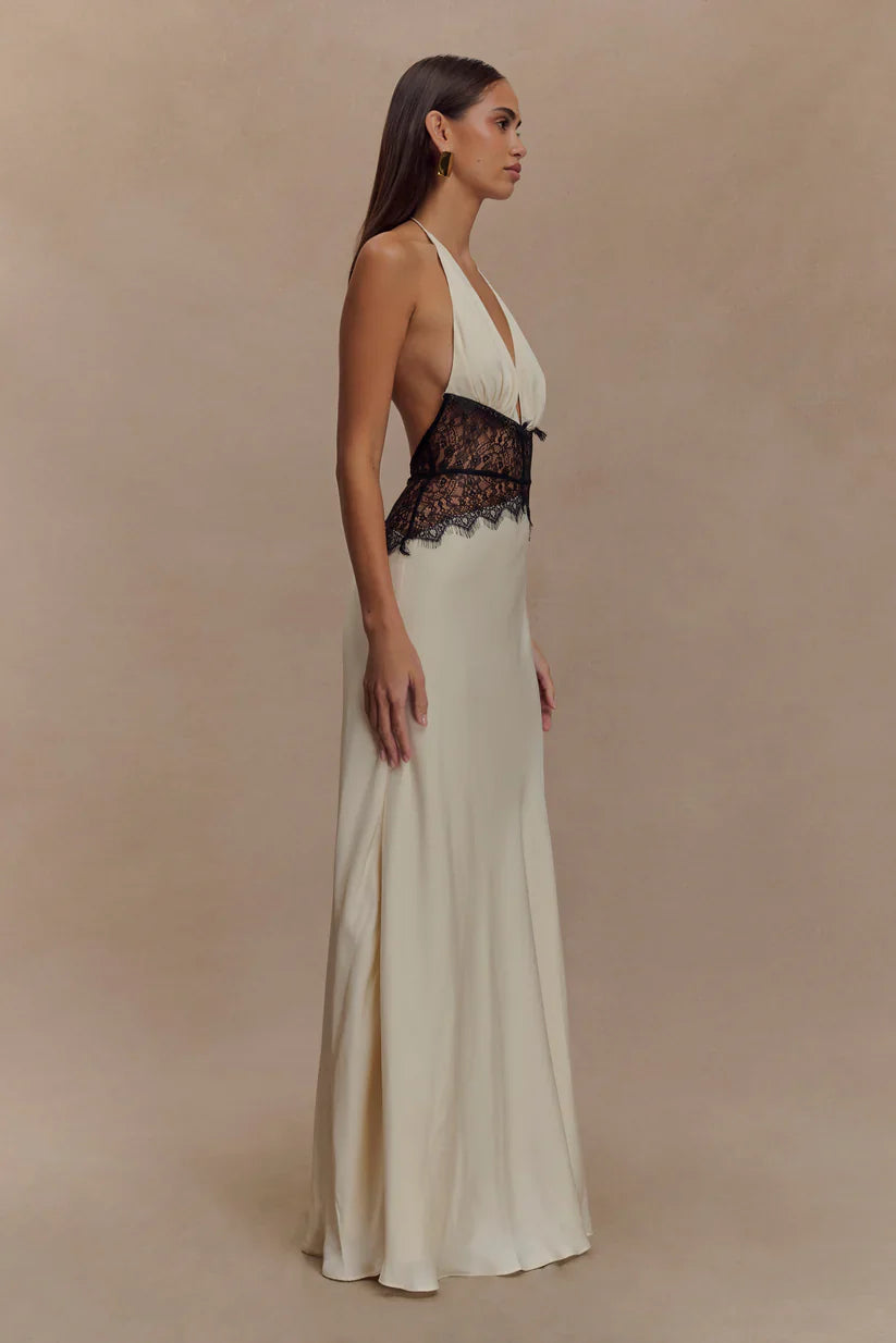 Elara Satin Lace Maxi Dress