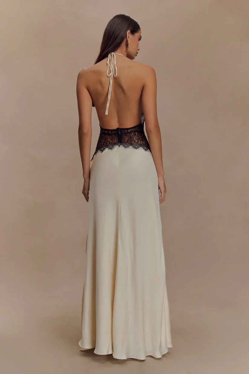 Elara Satin Lace Maxi Dress