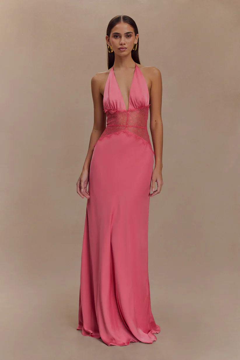 Elara Satin Lace Maxi Dress