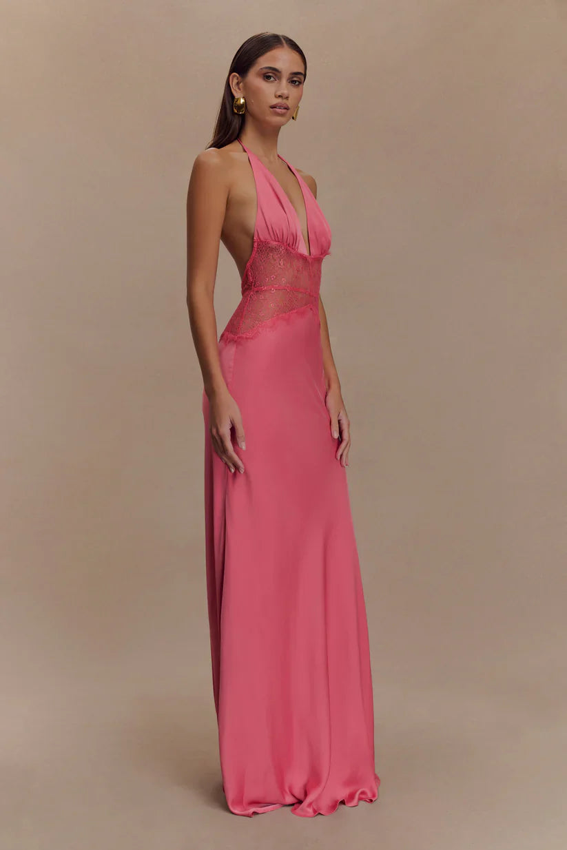 Elara Satin Lace Maxi Dress
