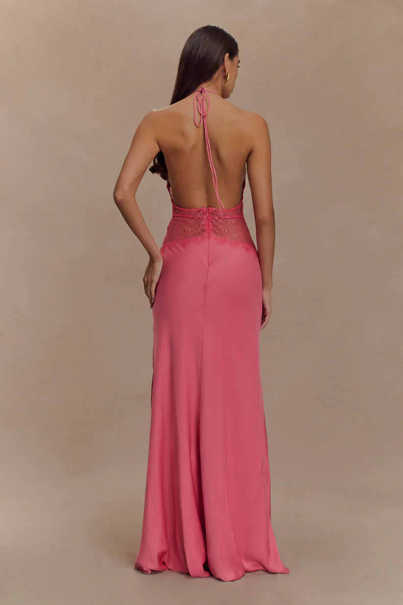 Elara Satin Lace Maxi Dress