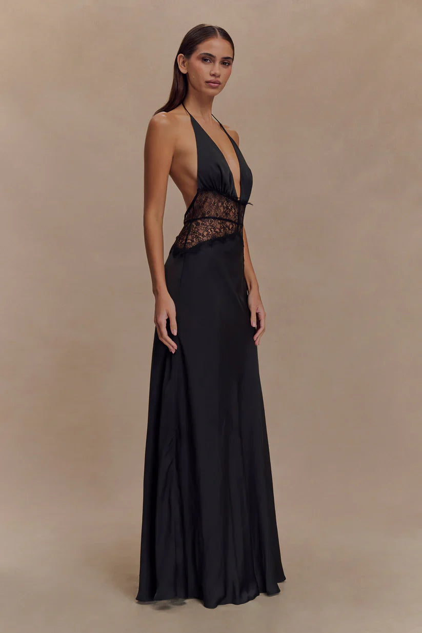 Elara Satin Lace Maxi Dress