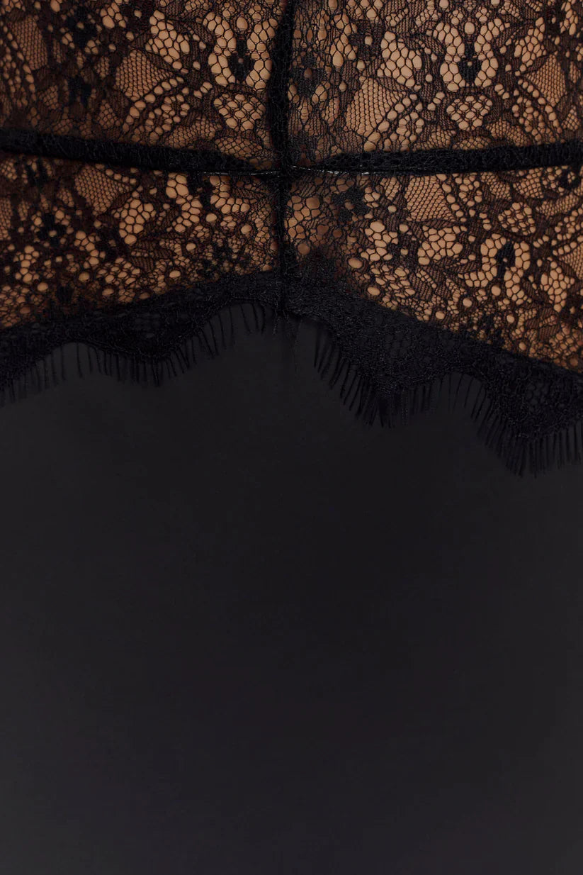 Elara Satin Lace Maxi Dress