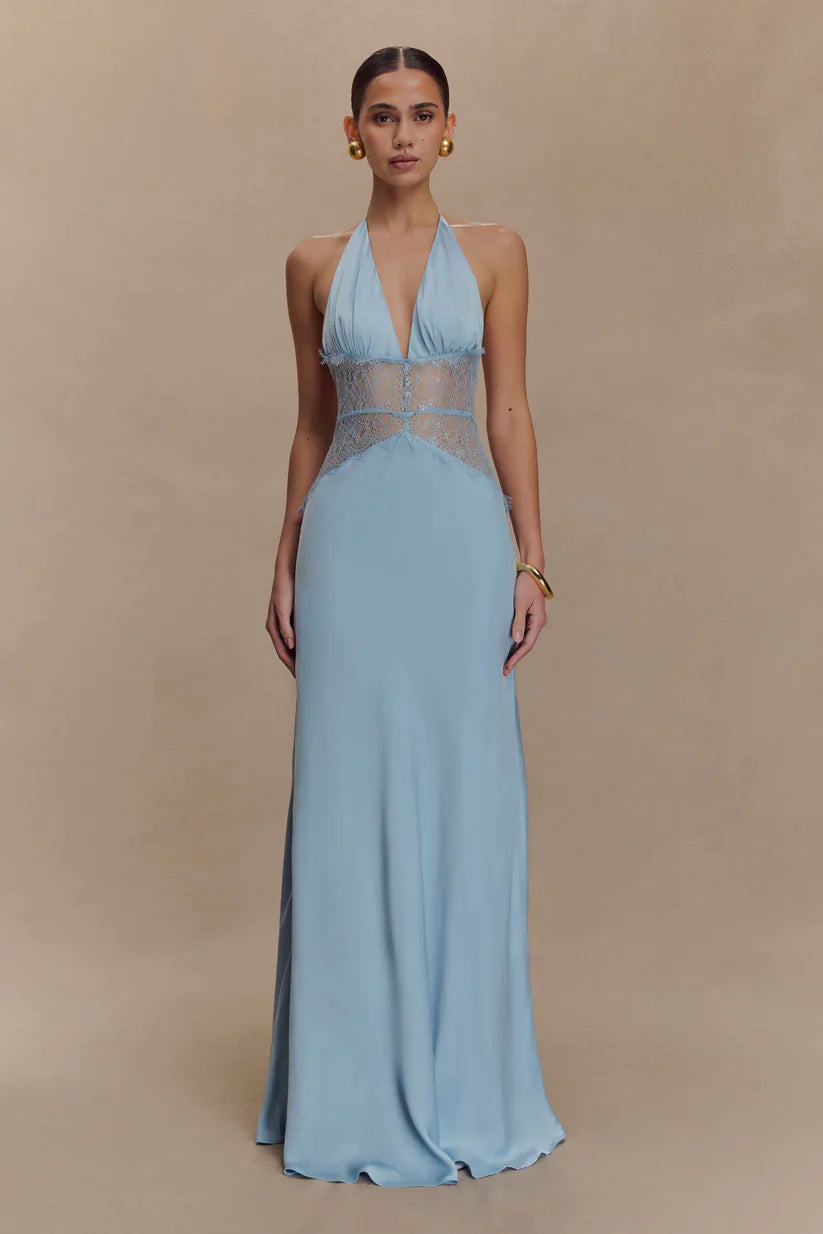 Elara Satin Lace Maxi Dress