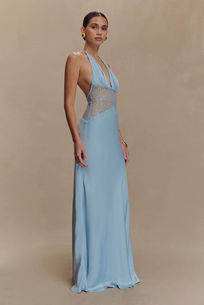 Elara Satin Lace Maxi Dress