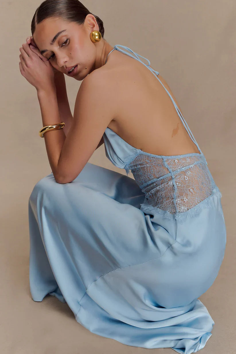 Elara Satin Lace Maxi Dress