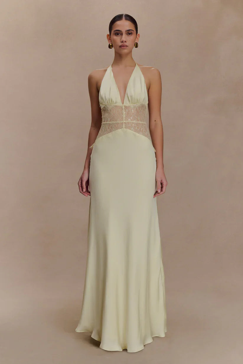 Elara Satin Lace Maxi Dress