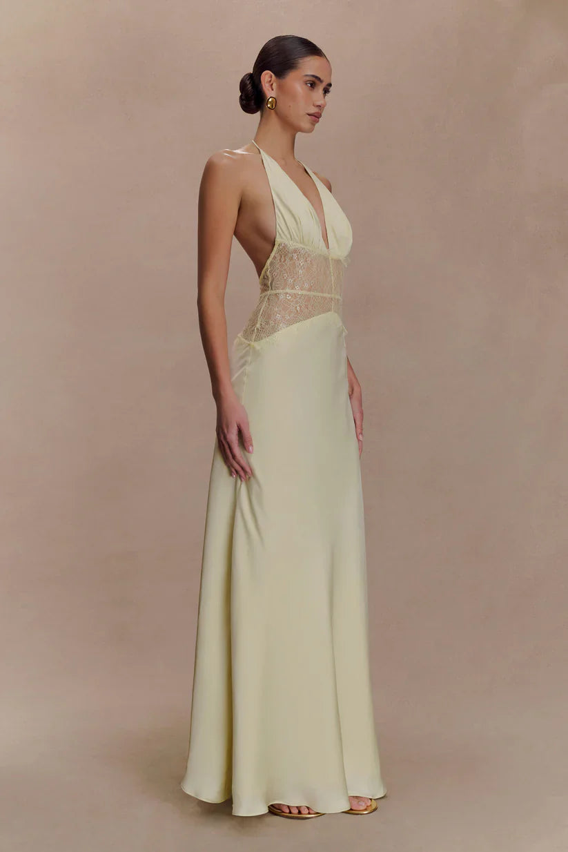 Elara Satin Lace Maxi Dress