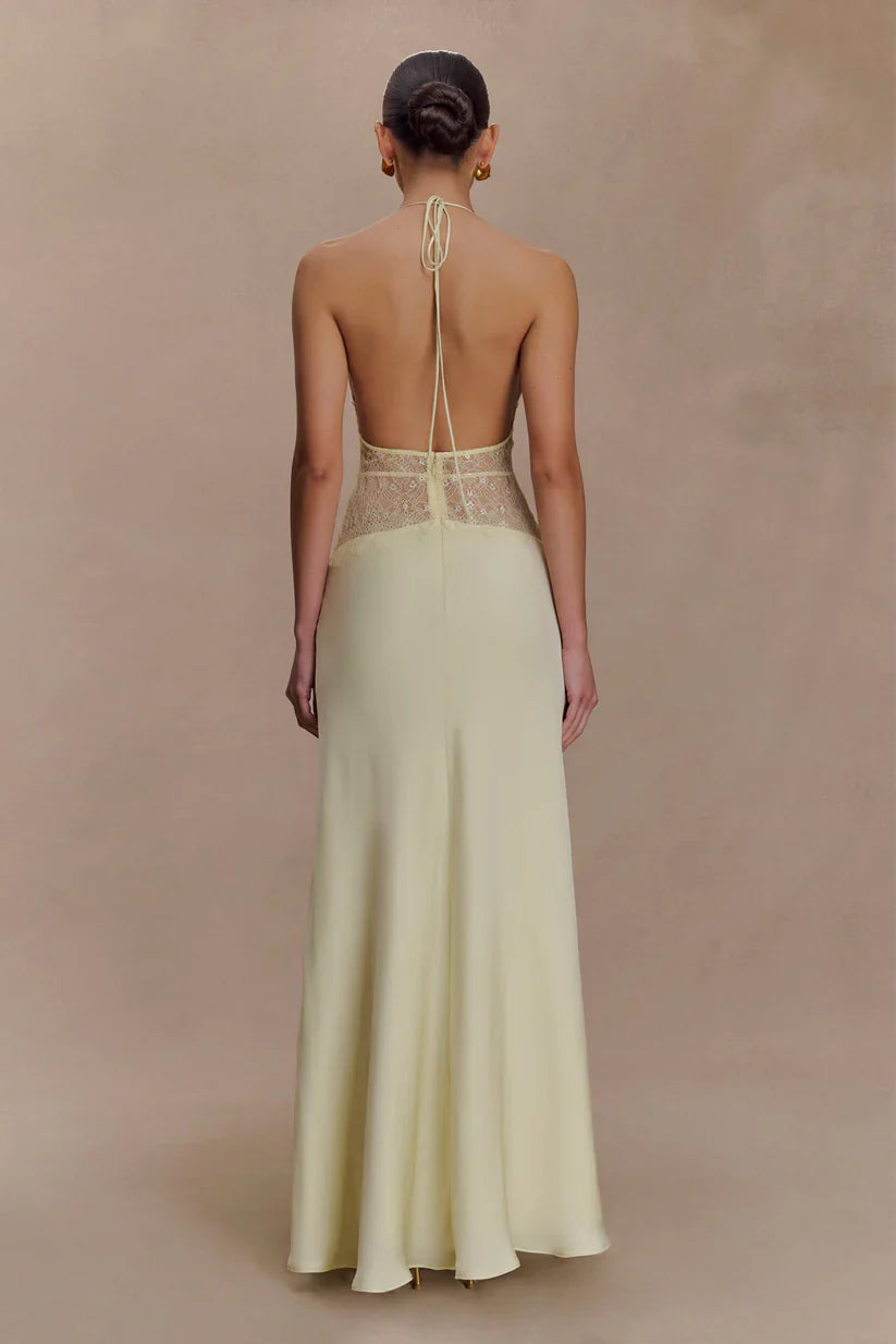 Elara Satin Lace Maxi Dress