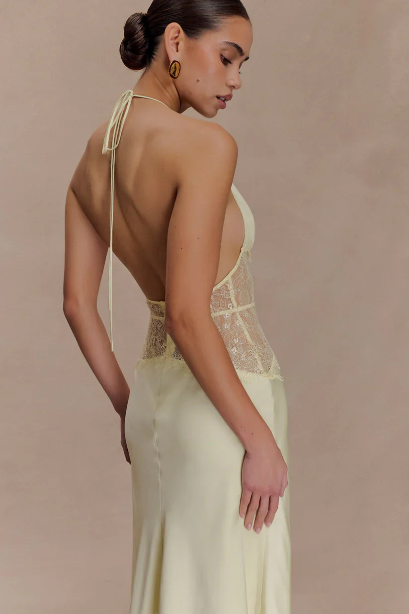 Elara Satin Lace Maxi Dress
