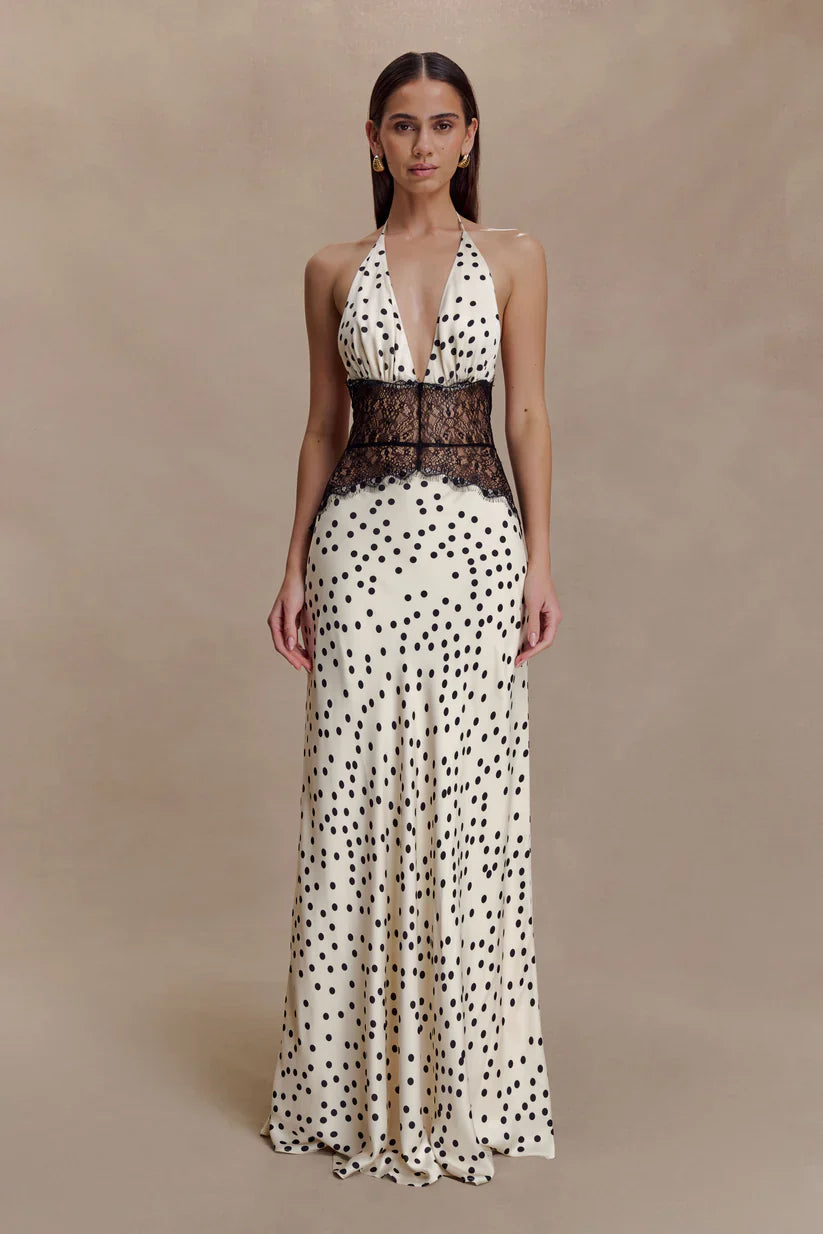 Elara Satin Lace Maxi Dress