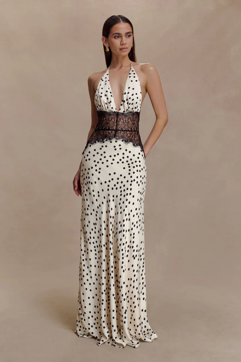 Elara Satin Lace Maxi Dress