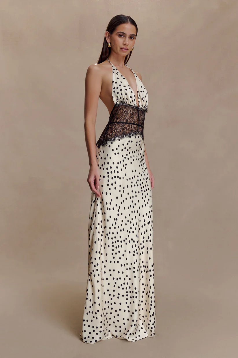 Elara Satin Lace Maxi Dress