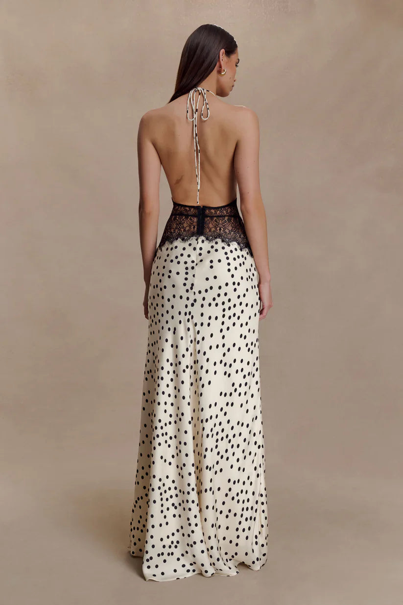 Elara Satin Lace Maxi Dress