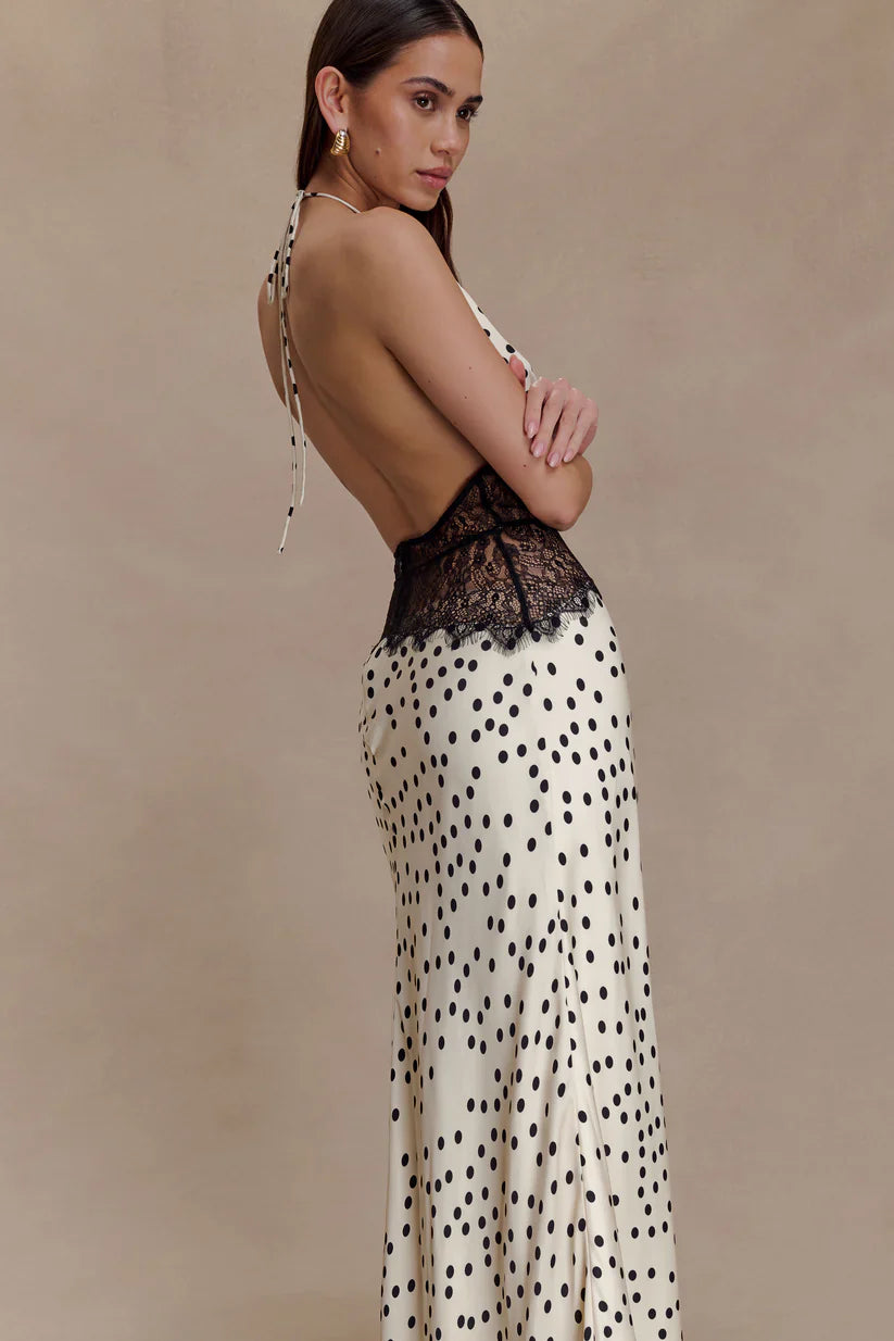 Elara Satin Lace Maxi Dress