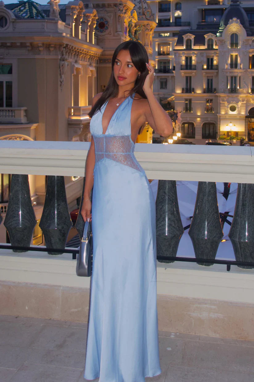 Elara Satin Lace Maxi Dress