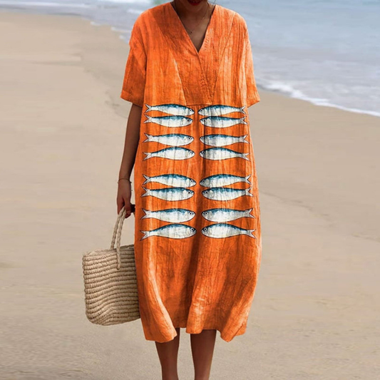 Kailani™ | Coastal Sardine Line Art Summer Dress