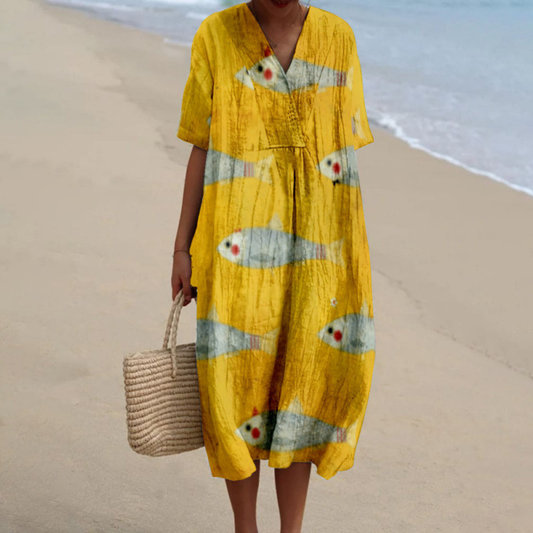 Marlee™ | Golden Fish Print Summer Dress