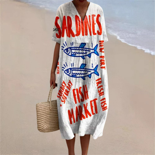 Marlowe™ | Fresh Market Sardine Print Summer Dress